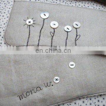 pencil linen bag with zipper and embroidery