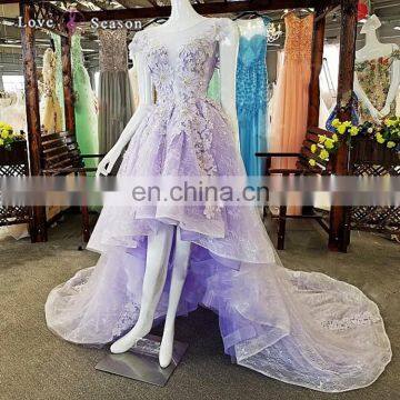 LS00339 cap sleeve purple flower appliques front short long back low price homecoming summer latest evening dresses