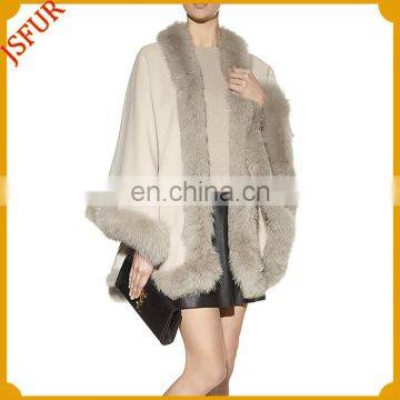 OEM brands women wholesale tongxiang cashmere and fox fur trim cape