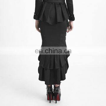 Q-276 Punk Rave Black Military Uniform High-low Fishtail Skirt photo-4