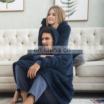 Indoor Bedroom Sleep Navy Soft Material Durable Wearable Hoodie Sherpa Oversized Blanket