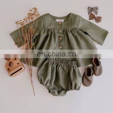 Autumn cotton and linen cardigan 2-piece baby girl jacket shorts children's suit