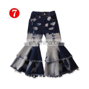 Tie-dye Girl Bell Bottom Pants Kids Children Ripped Hole Denim Pant Baby Girl Fashion Trousers Long Pant Double Single Decker photo-3