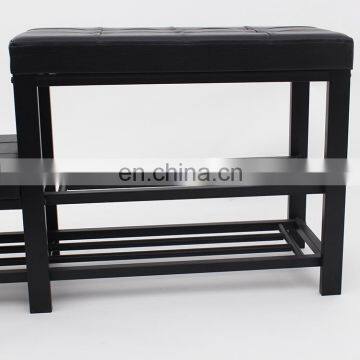 Customized Black PVC Leather Luxury Shoe Rack Ottoman Rectangle Long Double Size Beach With Metal Frame photo-4