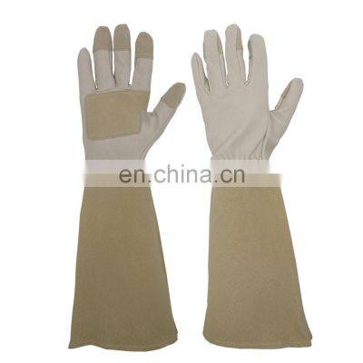 HANDLANDY puncture resistant pigskin leather work gloves, leather gauntlet gloves for yard work, long sleeved garden gloves