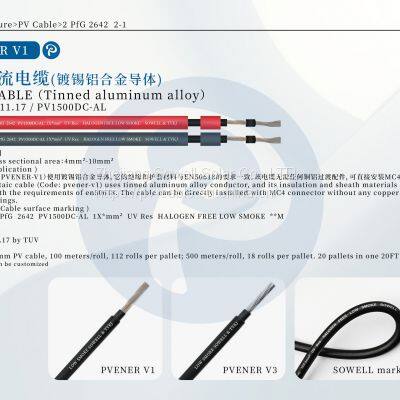 PVENER-V1 High Quality Tinned Aluminum Alloy Photovoltaic Cable 1500VDC 4MM2/6MM2/10MM2 photo-4