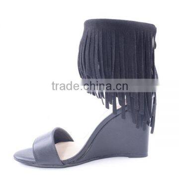 Fashionable Party Wear Wedge Woman Tassel Sandals Cheap With Back Zipper photo-4