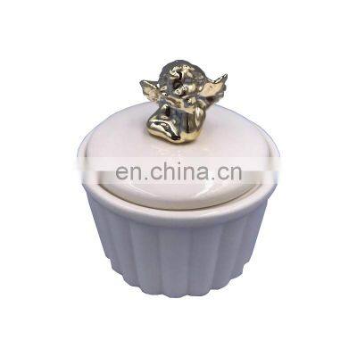 Gold Custom angel small round gift ceramic jewelry storage box