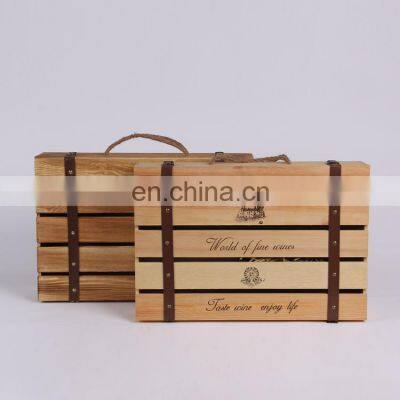 Vintage Natural Pine Wooden Crate 6 Bottle Wine Storage Box Carrying Display Case photo-4