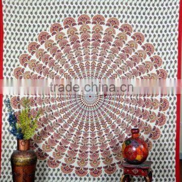 Indian Tapestry Cotton Red Mandala Print Vintage Wall Hanging Tapestries Throw Bedsheet