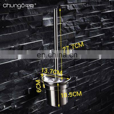 Bathroom Black 304 Stainless Steel Toilet Cleaning Brush With Holders Set Stand 2 Optional Silicone Brush Head photo-3