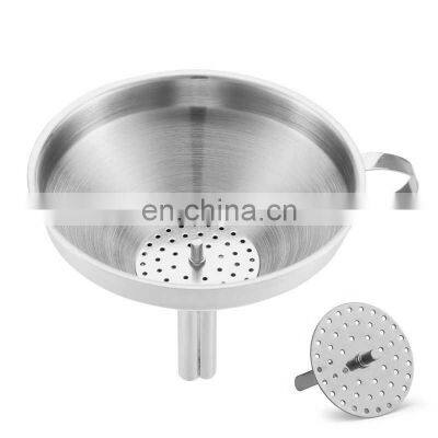 Silver Metal Cooking Funnel Food Stainless Steel Kitchen Funnel With Strainer Filter for Transferring Liquid Dry Ingredient photo-3