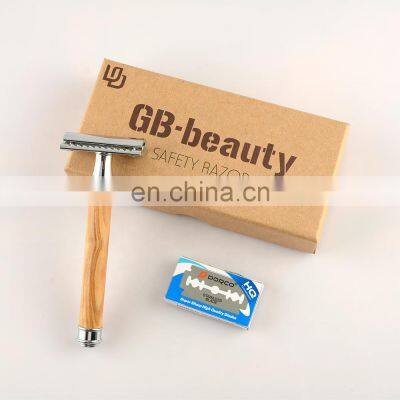 Premium Quality Olive Wood Zero Waste Eco-Friendly Double Edge Blades Wooden Shaving Safety Razor For Men photo-5