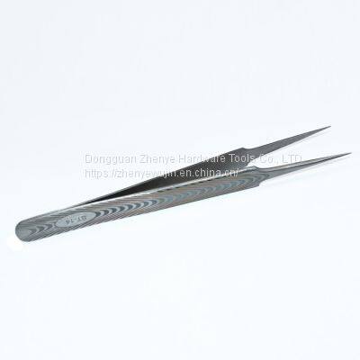 High elastic fine high-precision stainless steel pointed tweezers ST-14 hardbound with texture