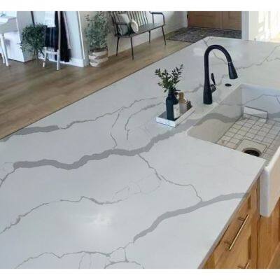 Code：7080，Calacatta Artificial Stone Quartz Slab Kitchen Countertops photo-3