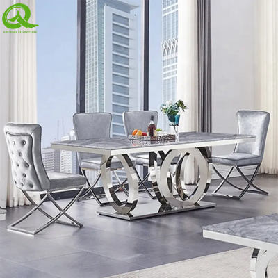 Modern luxury home furniture stainless steel frame marble top dining table