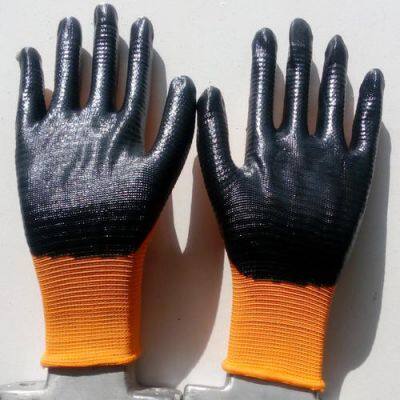 Zebra Waved Orange Polyester 13 Gauge Knitted Blue Nitrile Palm Coated Safety Work Gloves for Workers photo-2