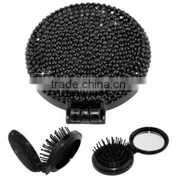 2-in-1 Bling Bling Folding Makeup Mirror with Massaging Hair Brush