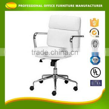 OEM White PU Leather Swivel Gas Lift Moving Office Chair