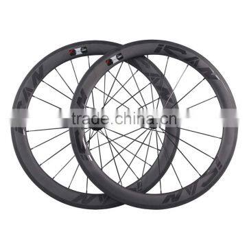 700c ican carbon fiber bike wheels 56mm clincher road bicycle wheel with glossy logos W56C