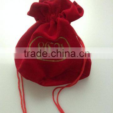 Custom RED luxurious Drawstring velvet Jewelry bags with round bottom21x16.5cm