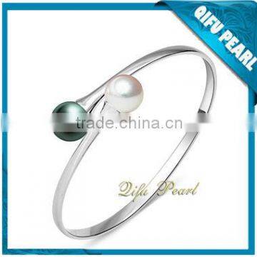 Wholesale 925 Sterling Silver Bangle with High Quality Akoya Pearl On Hotsale