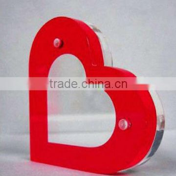 red Heart shaped acrylic photo frame with magnet PMMA/Lutic magnetic picture photo frame