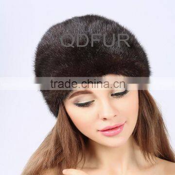 QD80610 Women Pelt Natural Real Mink Fur with Drawstring Hats