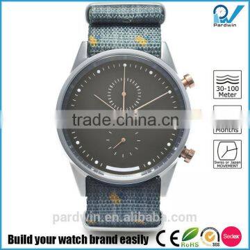 Chrono watch japan quartz movement stainless steel case 10ATM water resistance sterling nato strap Fine-weaved printed