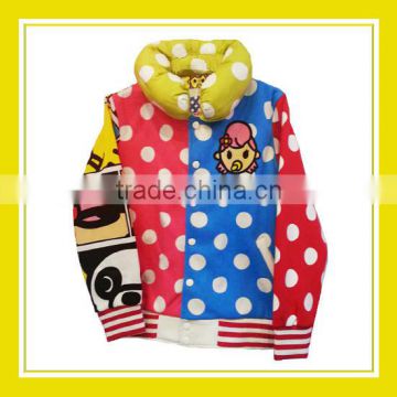 2016 Top Products Bros Baby Rinne Red Blue White Dotted Comic Pattern Printed Women Long Sleeve Zippered Hoodie