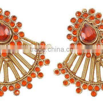 Indian Traditional Orange & Gold Plated Color Polki Earring For Women's photo-4
