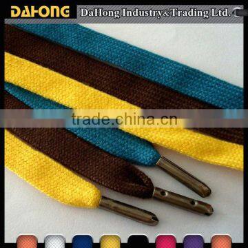 Factory directly flat multi colored cotton cord with metal tip for promotional