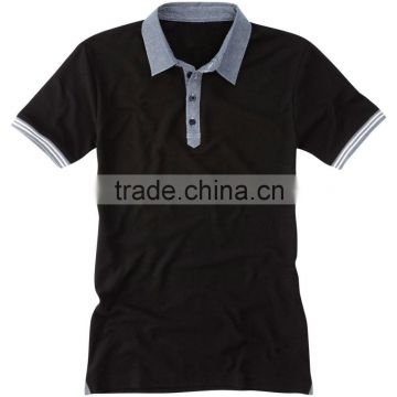 100% Cotton Men's Custom Polo Shirt Black with Grey collar and trims