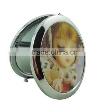 lovely round 5X magnifying pocket mirror metal