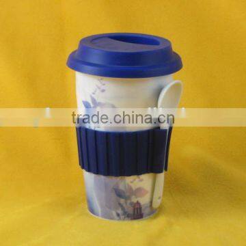 YF11025 promotional ceramic mugs with lid and band