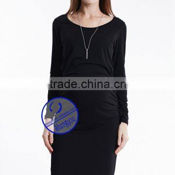 Custom Spandex Viscose Plain Blank Long Sleeve Maternity Dresses photo-5