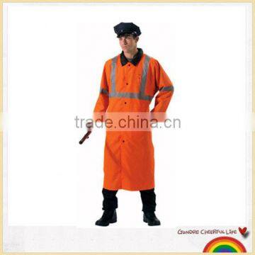 Safety hi-vis reflective orange/lime long raincoat