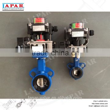 LAPAR wafer type epdm lined pneumatic butterfly valve with limit switch and solenoid valve