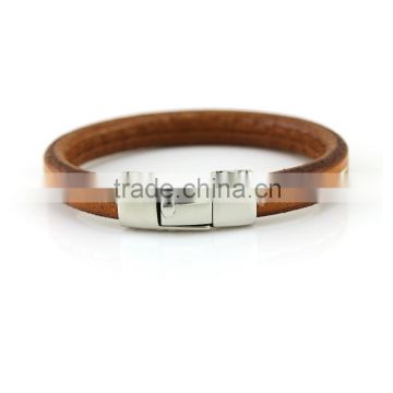 thick flat wrap cow leather bracelets, cowskin leather wristbands with 316L clasp