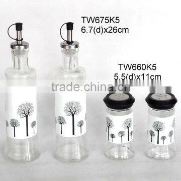 Glass oil vinegar salt pepper set with printing (TW675K5,TW660K5)