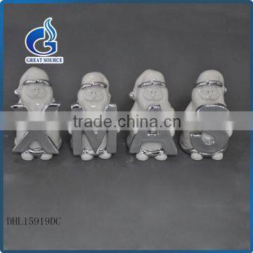 small ceramic handmade christmas santa claus figurines with capital letter