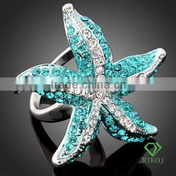 18k white gold plating crystal turquoise blue star rings