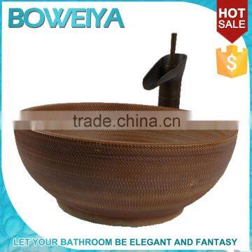 Brown Color Textured Surface Ceramic Glass Cabinet Basin