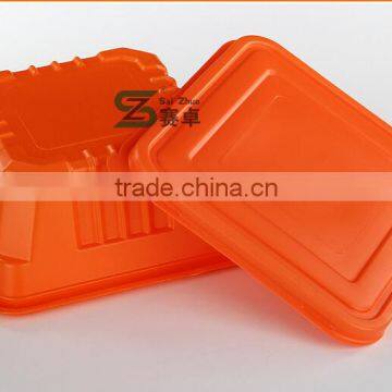 square shape to go plastic box green and orange color