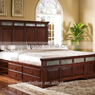 classic wooden furniture bed sets with stroages stone bed