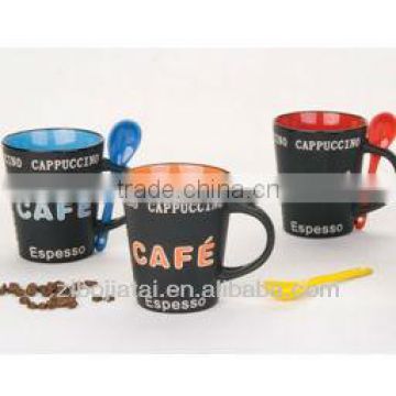 12oz Matt Glazed Conic Shape Ceramic Spoon Mug with Decals