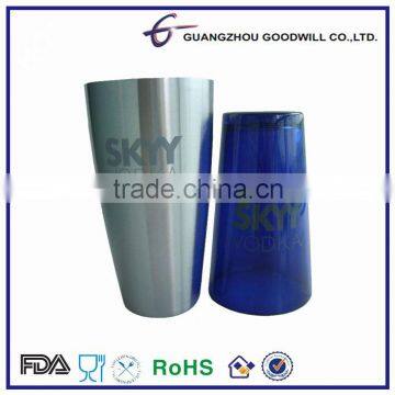 Bottle shaker stainless steel 24oz with blue glass cup