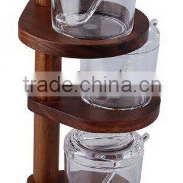 Wooden Unique Spice Rack with 3 Removable Tiers and 3 Acrylic Bottles