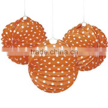 Orange and white polka dots accordion paper lantern for wedding party decoration