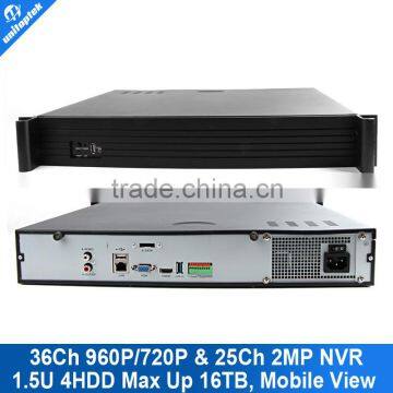 New 1.5U Casing 36CH 960P/720P& 25Ch 2MP NVR For 5MP/3MP/1080P IP Camera Network Video Recorder With Onvif P2P View 4 Sata HDD